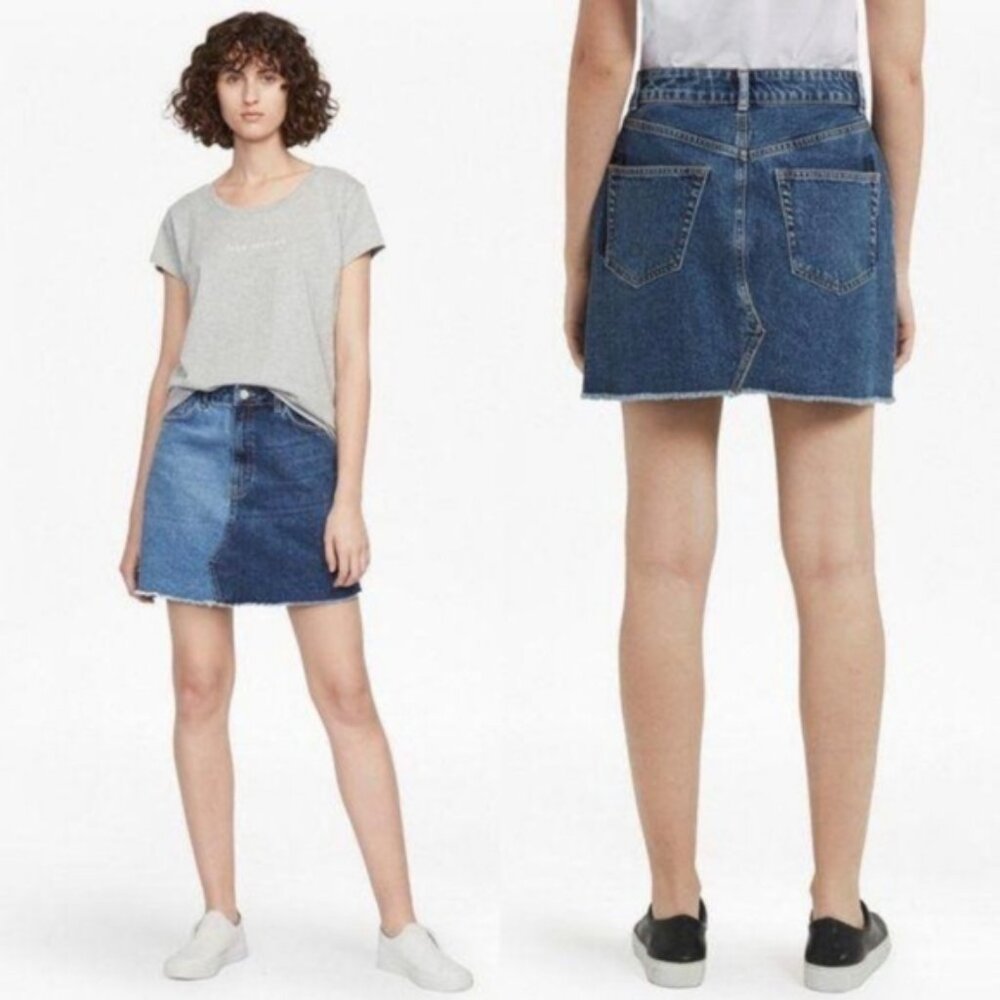FRENCH CONNECTION‎ Allene Denim Frayed Mini Contrast Skirt Sz 8